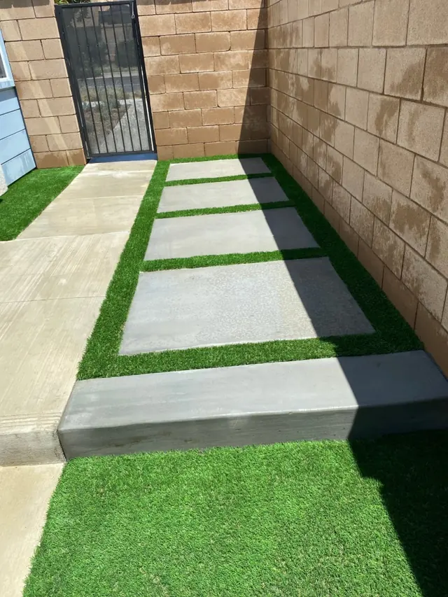 Large step stones set into turf in Perris, CA