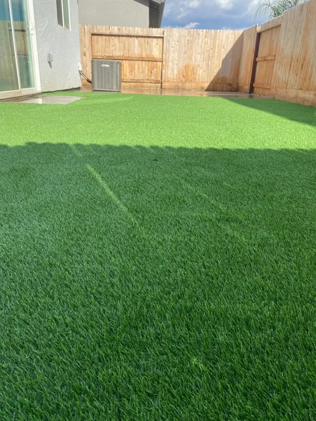 Close-up of artificial grass blades in Perris, CA